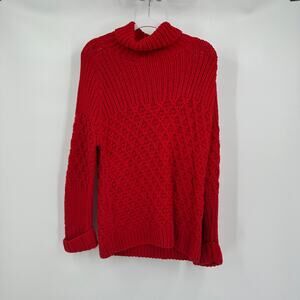 Winter Silks Womens Turtleneck Sweater Size XL Chunky Cable Knit Red‎ Cozy